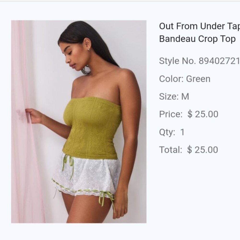Urban Outfitters Olive Green Strapless Textured Crop Top - Picture 2 of 2